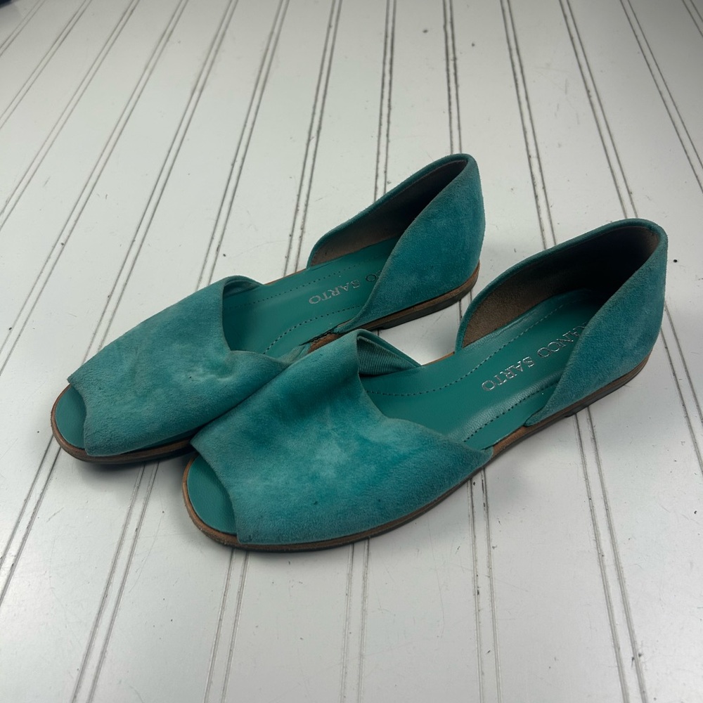 Franco Sarto Blue Suede Peep Toe Venezia Flats Womenโs Size 6M - Picture 3 of 11